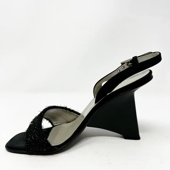 Prada Vintage Black Slingback Wedge Sandals Size 38 / US 8